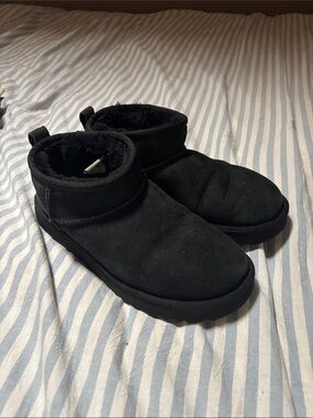 UGG Black Short Plush-Lined Slip-On Slippers